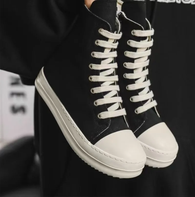 

2026 New Men High Top Shoe Black Canvas Women Sneaker Casual Shoes Premium Canvas Sneakers Zipper Lace Up Boots