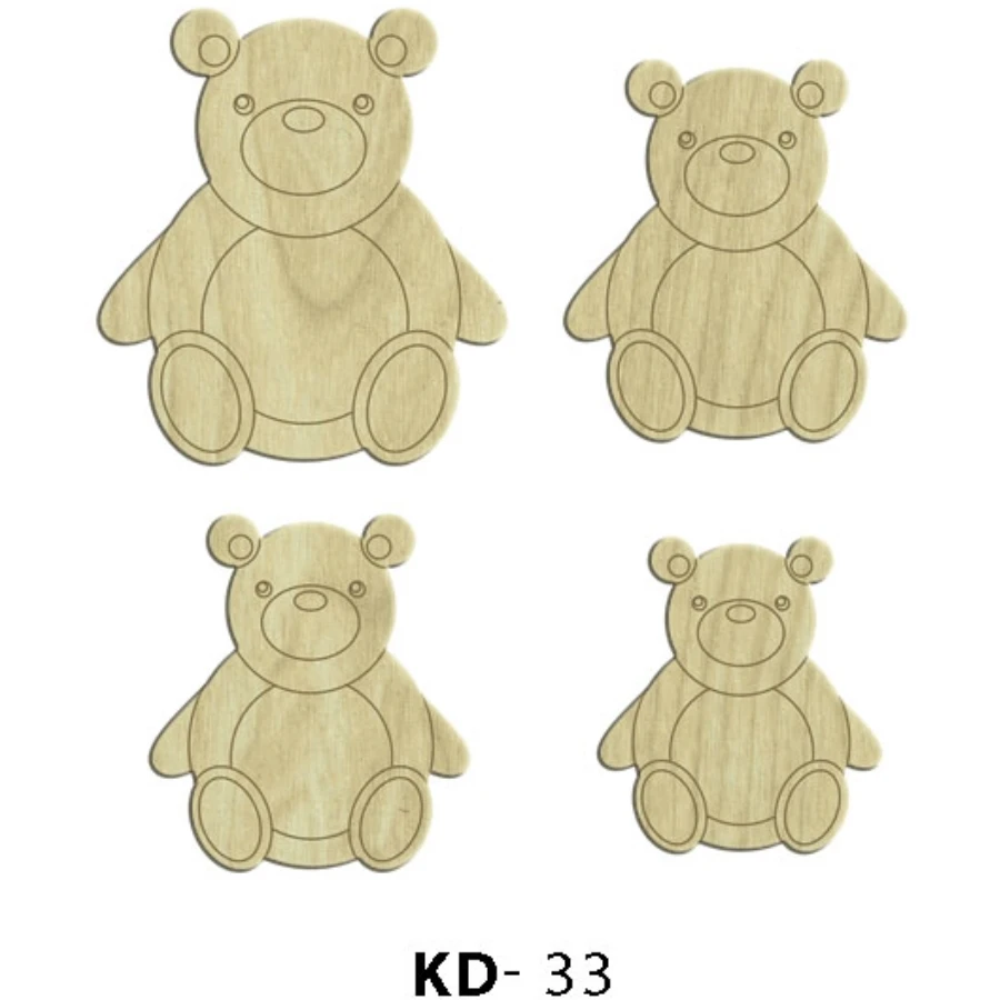 KD33 Bears 4lü Set Wooden Package Ornament, Unpainted Wooden Ornament