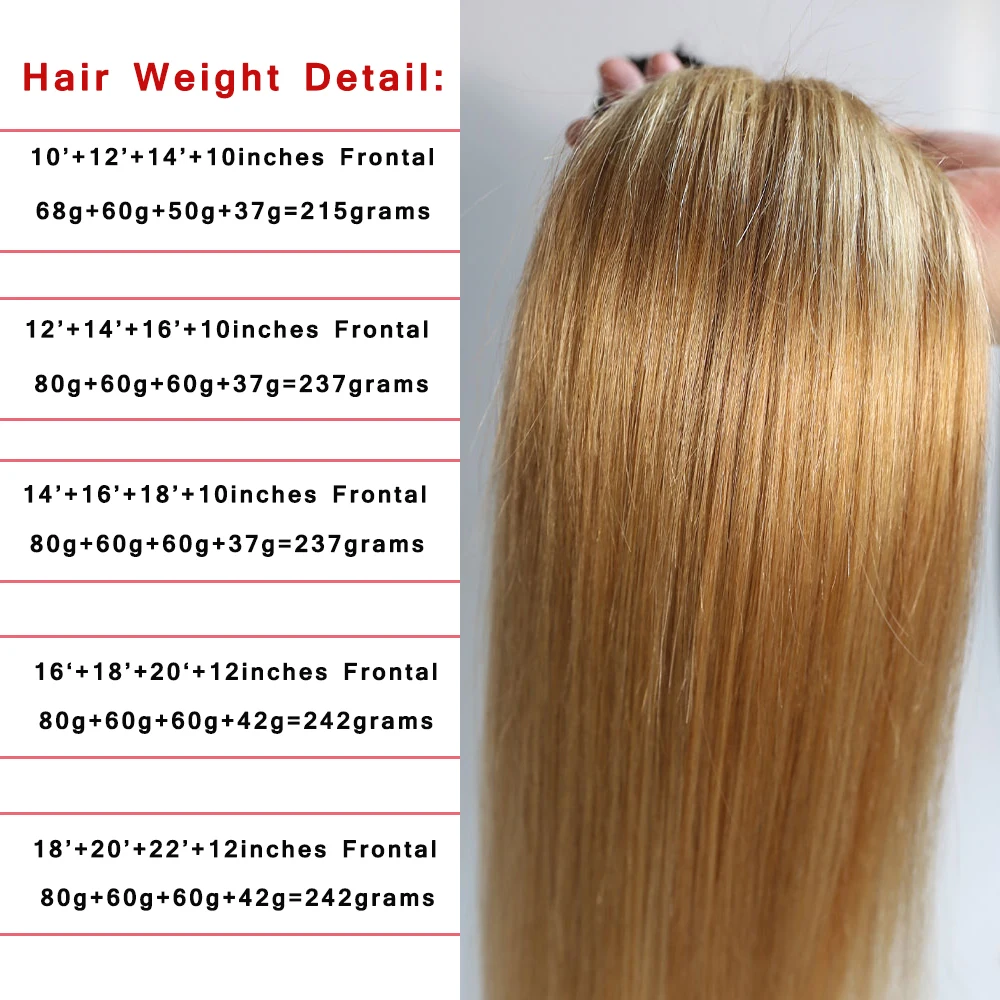 Steil Mensenhaar Bundels Met Frontale Braziliaanse Ombre Bruin 1b/30 Haar 3 Bundels Met Kantsluiting Remy Hair(215G-243G)