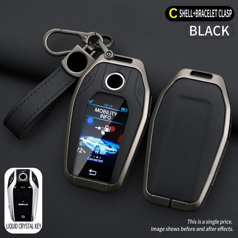 Car LCD Smart Remote Control Key Case For BMW 7 Series 730 740 535L E6 Series X3 X 5 X7 Alloy Leather Protector Holder Keychain