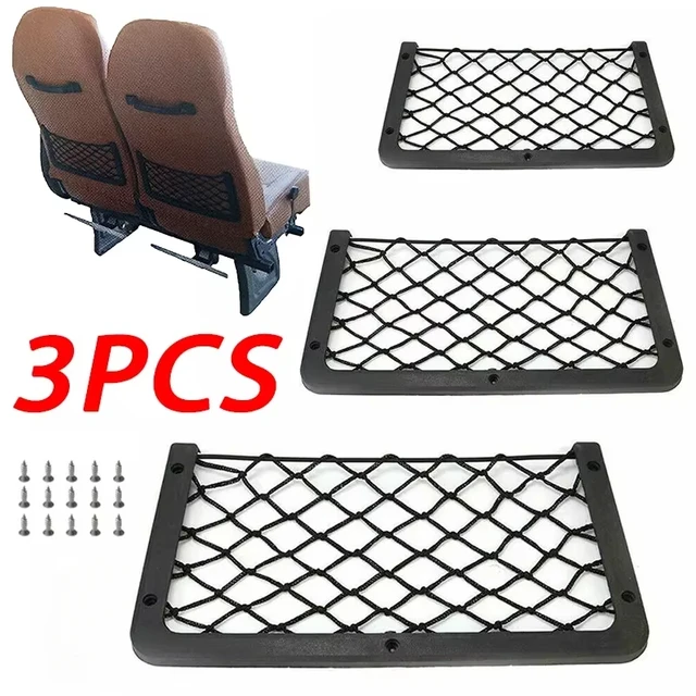 3Pcs Torba siatkowa na tylny fotel samochodowy Duża kieszeń na siatkę Camper RV SUV Uniwersalny uchwyt do przechowywania Organizer