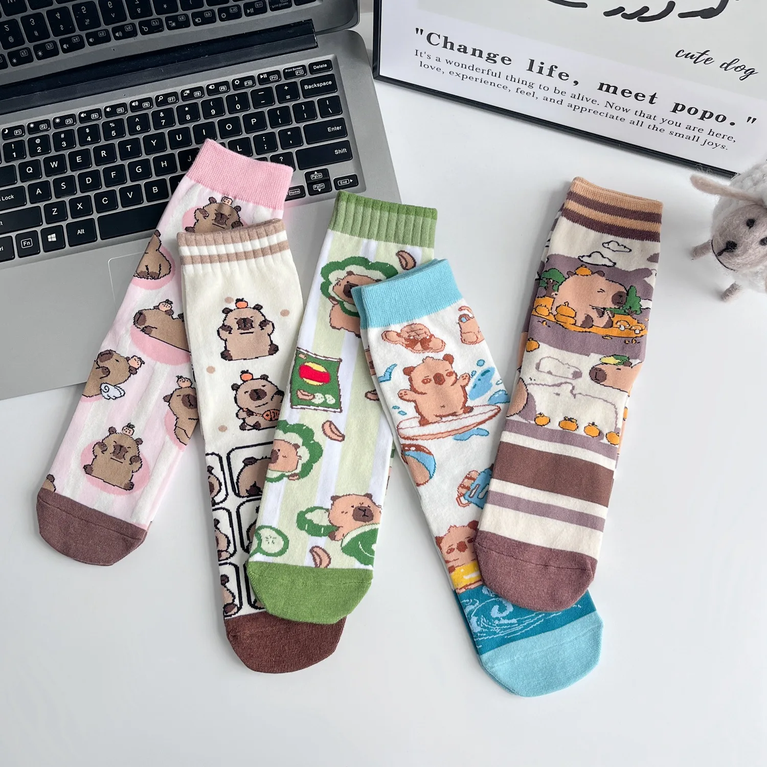

1/5Pairs Cartoon For Capybara Little Bear Socks Mid Length Cotton Socks Cute Internet Red Korean Spring Autumn Winter Gifts
