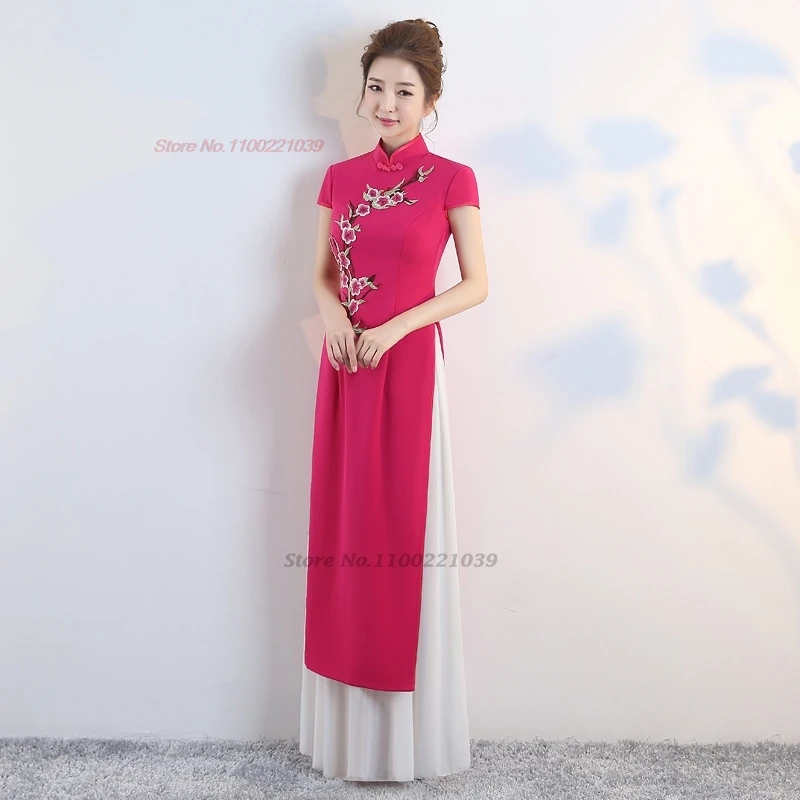 2024 vietnam traditional dress aodai national flower embroidery improved cheongsam ao dai dress oriental banquet evening dress