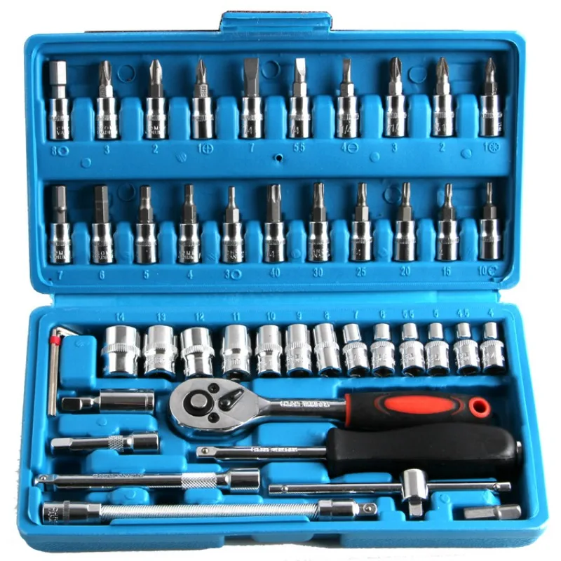 53/46 PCS Car Repair Tool Set 1/4-Inch Socket Set Car Repair Tool Ratchet Torque Wrench Combo Tools Kit Auto Repairing Tool Set