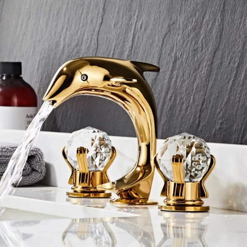 

Creative Special-shaped Dolphin Hot and Cold Dual Handle Three Hole Faucet for Home Use, Simple Bathroom, Toilet, Washbasin