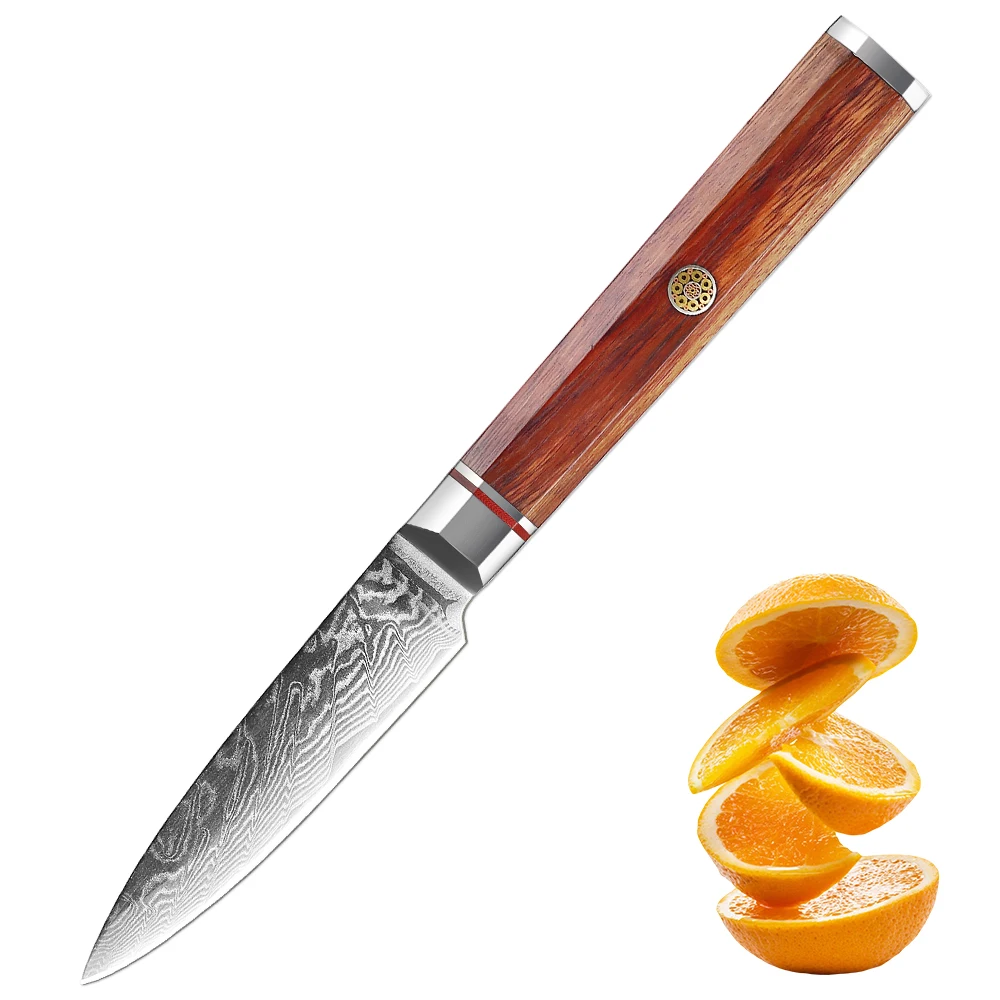 Schälmesser aus Damaststahl, 3,5 Zoll, japanisches Messer, scharfes Obstmesser zum Schälen, Schneiden und Schneiden, rostfreies geschmiedetes Messer
