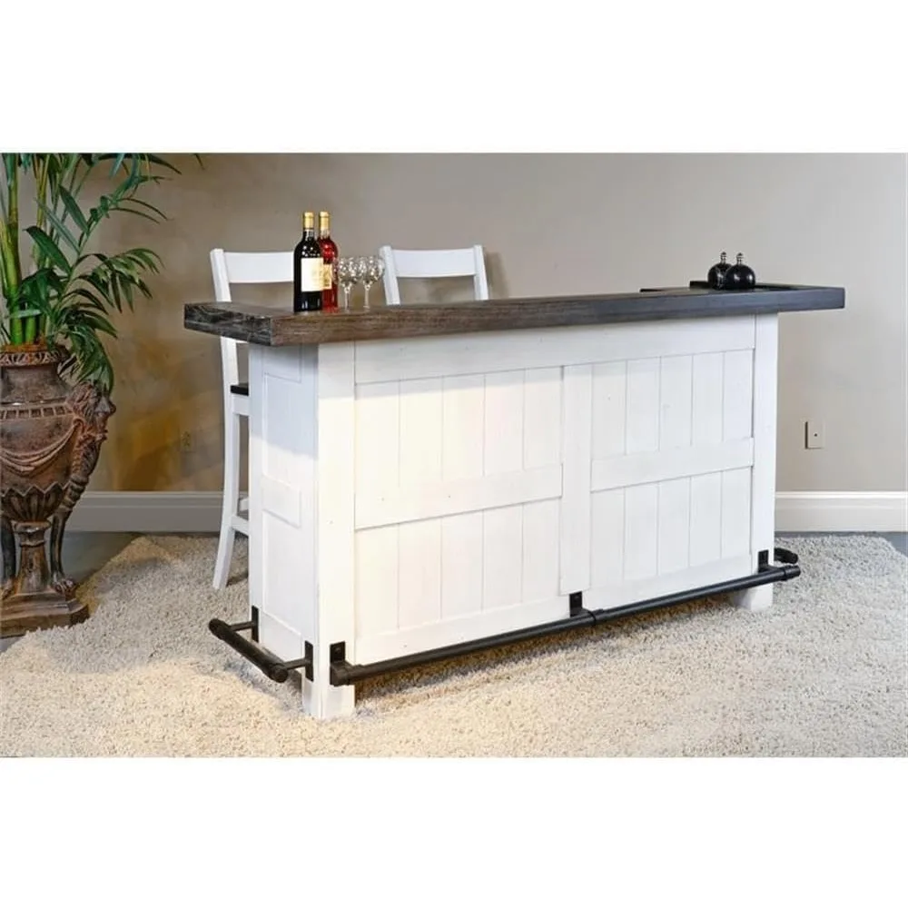 

78" Farmhouse Wood Bar Unit with Foot Rail, Adjustable Shelves, Removable Wine Storage Rack, Stemware Rack, in Espresso