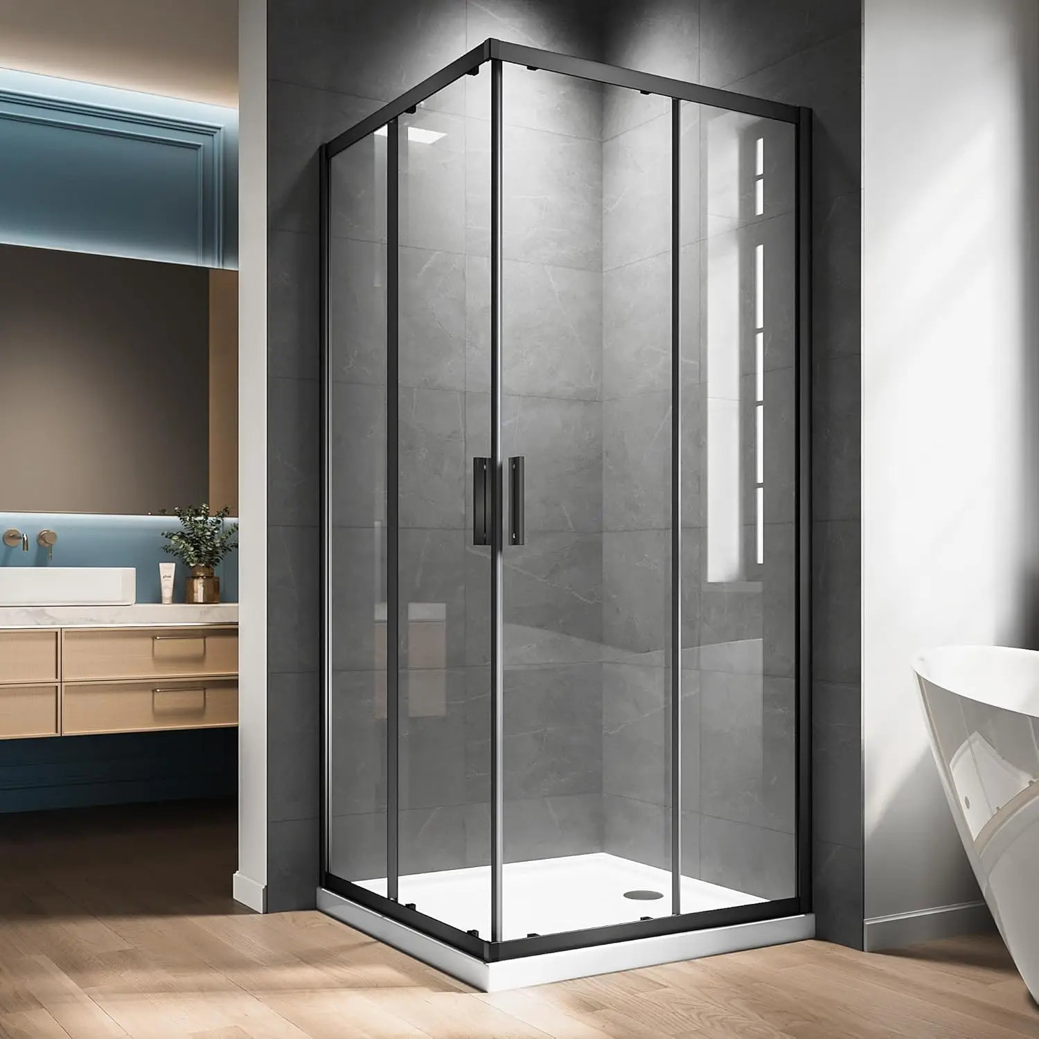 

Corner Shower Enclosure 36"L X 36"W X 72"H. Double Corner Sliding Shower Door With 1/4 In Nano-Coated Tempered Glass,Corner Show