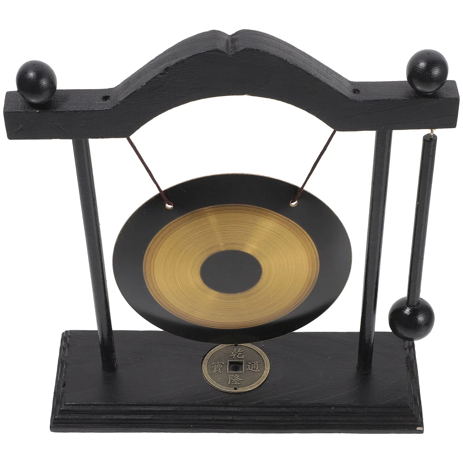

1 set Brass Gong Desktop Decor Vintage Home Ornament Fengshui Art Craft Unique Desktop Adornment