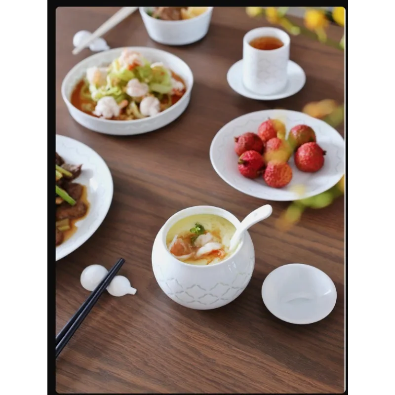 

Xishan Manu, Yinyue Linglong Tableware, Ceramic Bowls, Plates and Plates for Home Use, Set of Eight Pieces, Housewarming Gift