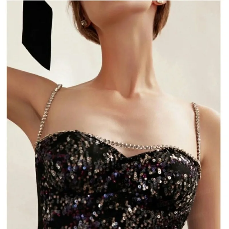 مشرق شينغهي فستان أسود جديد صديرية دائرية حفلة عشاء مرحلة الأداء فستان الزفاف فستان رسمي المرأة فساتين سهرة أنيقة