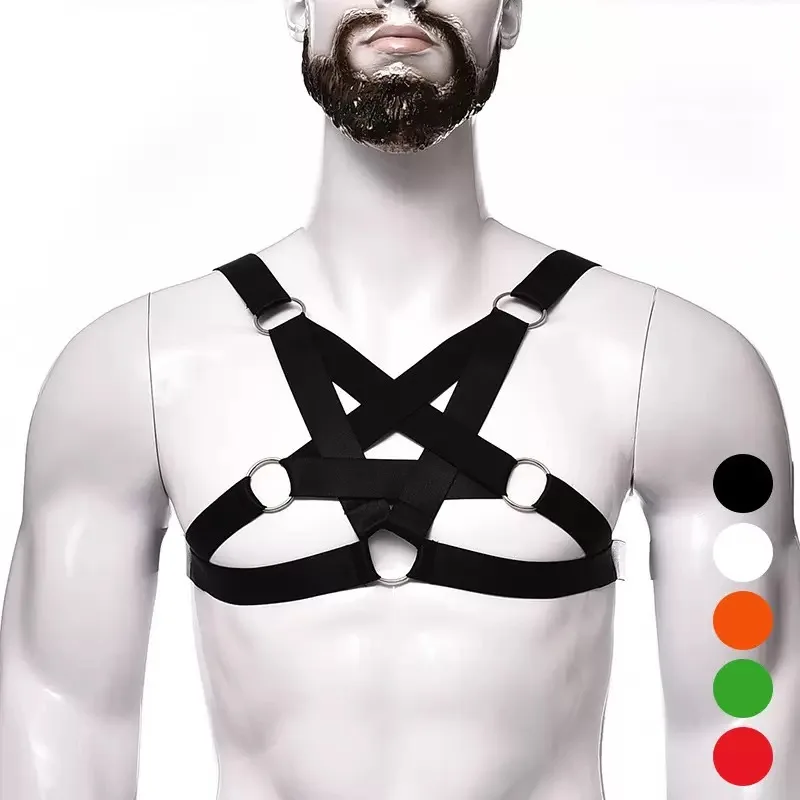 Men Adjustable Body Harness Belt Elastic Fetish Sexual Chest Gay Harness Body CagePentagram Strap Erotic Rave Costumes Gay Sex
