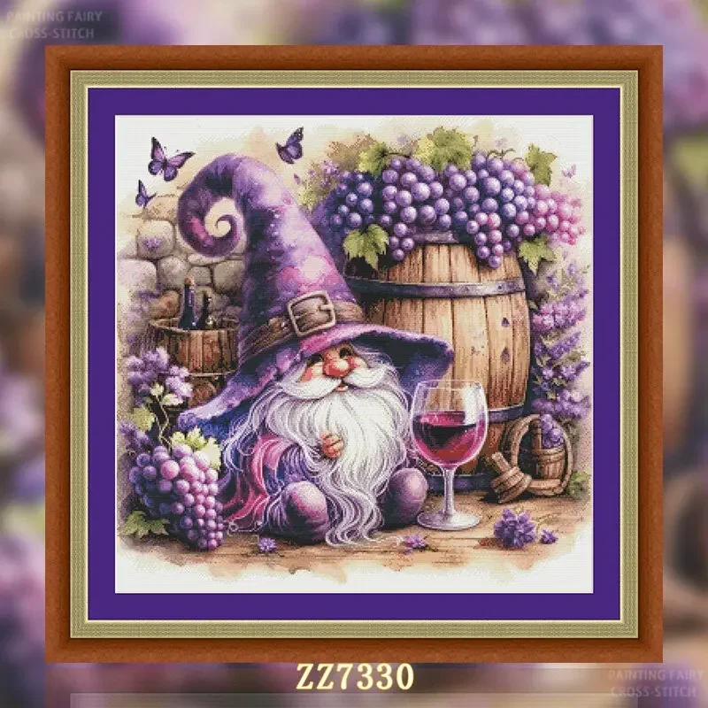 Stamped Cross Stitch Kit 11CT 14CT 16CT Pre Printed Canvas Cotton Threads DIY Embroidery for Home Wall Decor[ZZ7330-Wine Dwarf]