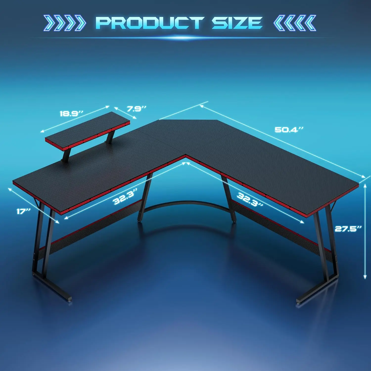 L Shaped Gaming Desk Computer Corner Desk PC Gaming Desk Table with Large Monitor Riser Stand for Home Office Sturdy Writing