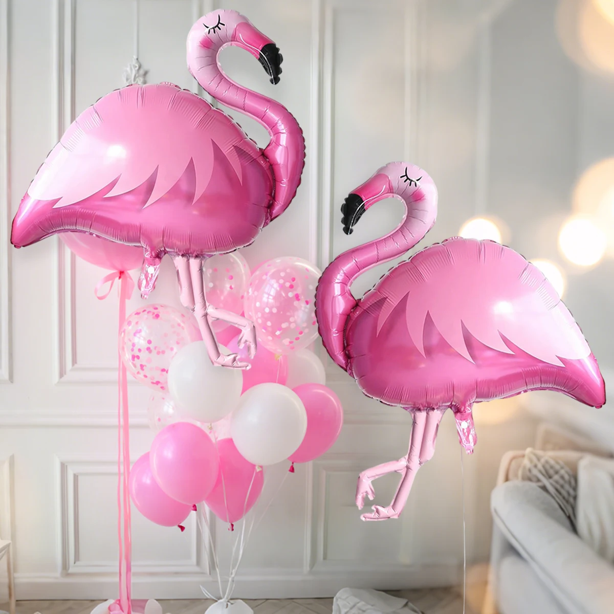 2pcs Large Pink Flamingo Polyester Aluminum Foil Balloons Hawaiian Parties Birthday Parties Baby Showers Festive Party Supplies