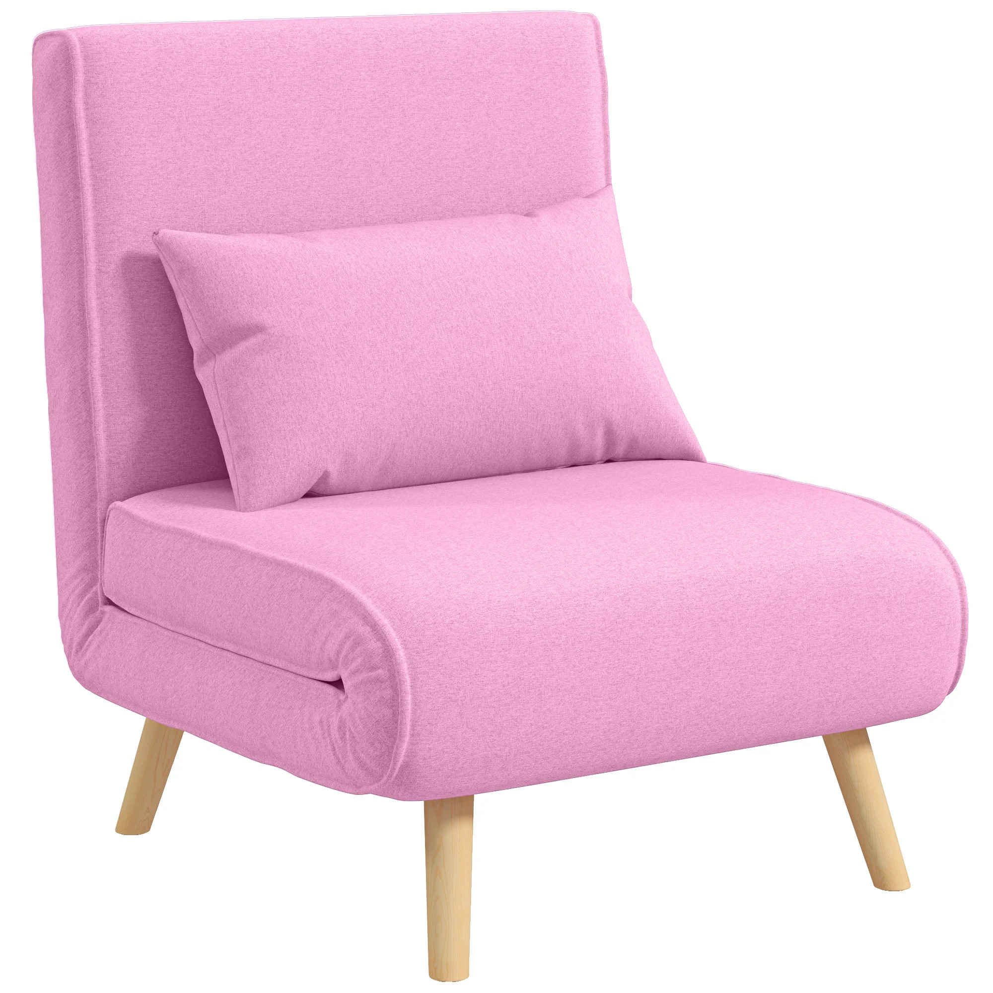 HOMCOM single sofa bed upholstered in linen with adjustable backrest pink