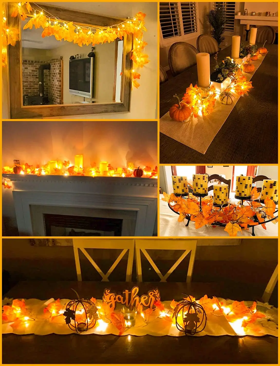 Fall string lights for Home Maple Leaf Garland with Lights 40LED USB Operated, Thanksgiving Halloween Fall Decor Indoor