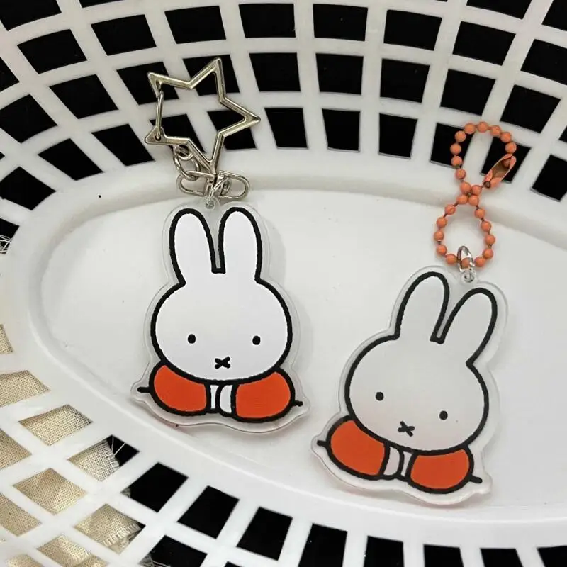 Cute Miffy Keychain Cartoon Acrylic Star Buckle Bead Chain Key Ring Backpack Accessories Decoration Anime Peripheral Friend Gift