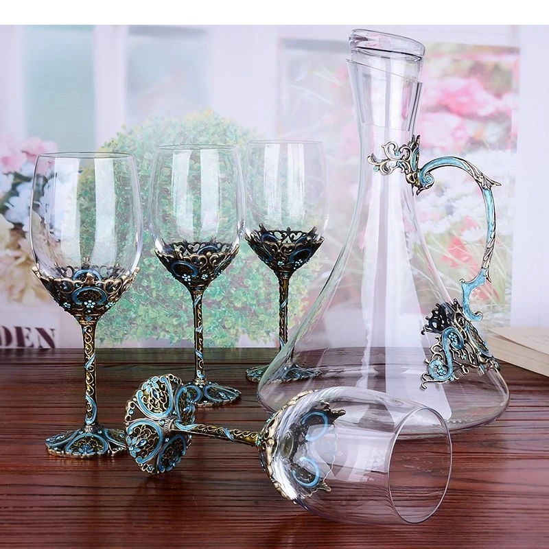 

Vintage Transparent Glass Wine Set Dinner Cocktail Champagne Red Cup Decanter Family Party Gift