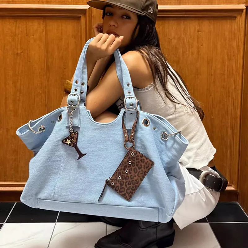 

Стильная мотоциклетная сумка Y2K в корейском стиле, большая вместительная сумка-тоут для поездок на работу, универсальная дорожная сумка через плечо для женщин