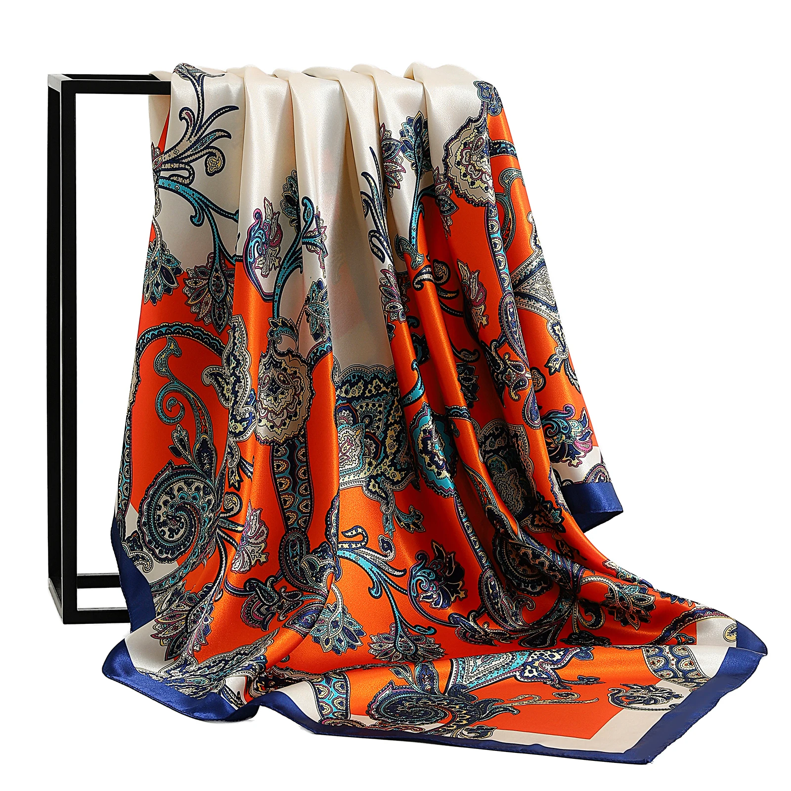 Silk Scarf Women Print Hair Neck Square Scarves Office Ladies Shawl Bandanna 90X90CM Muslim Hijab Handkerchief Muffler Foulard