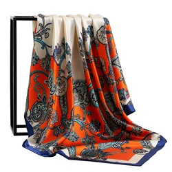 90X90CM Scarves Women Print Hair Neck Square Silk Office Lady Shawl Bandanna Handkerchief Headcloth Foulard Female Wrap muffler