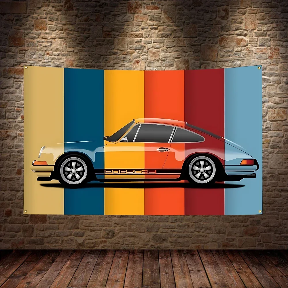 P-PORSCHE-S Flag Polyester Digital Printing Banner For Bedroom Wall Art Tapestry Decoration Flag