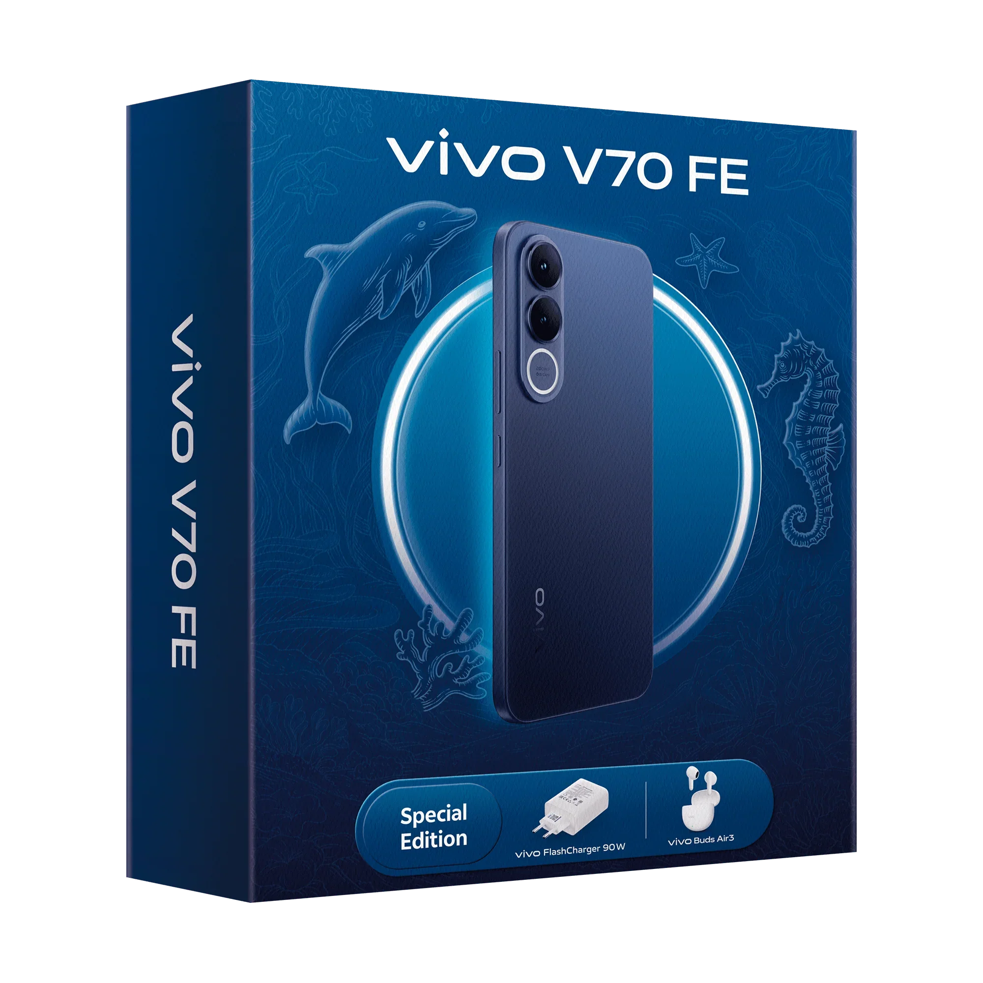 Teléfono – vivo V70 FE 5G Bundle, 8GB+256GB, Cámara de 200MP con OIS, Batería 7000mAh y Carga 90W, Pantalla 1.5K AMOLED 120Hz, IP68/IP69, eSIM, 5 años de actualizaciones, Incluye:: Auriculares Buds Air3 + Cargador 90W 4