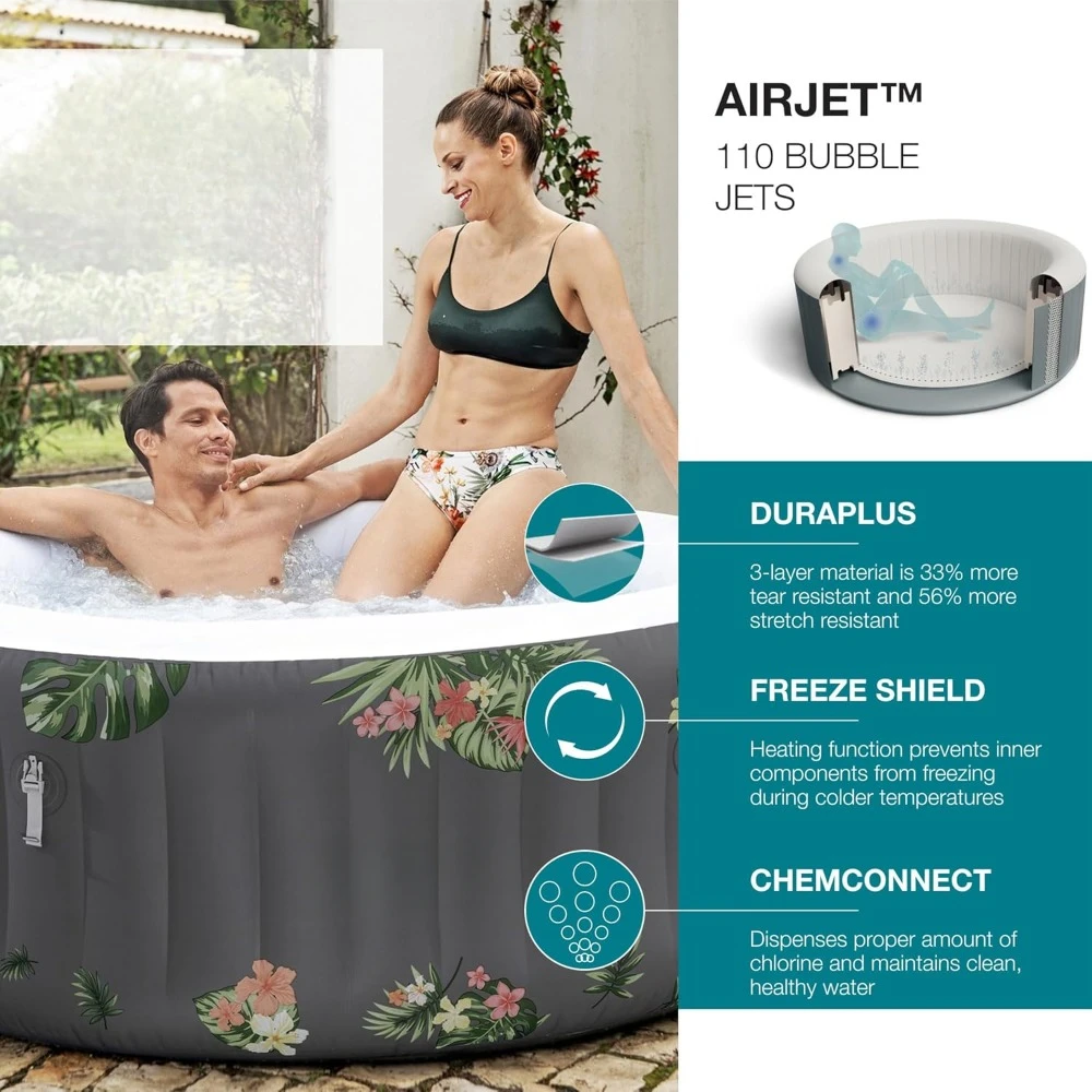 SaluSpa Aruba AirJet 2 to 3 Person Inflatable Hot Tub Round Portable Outdoor Spa with 110 Soothing Jets and Cover