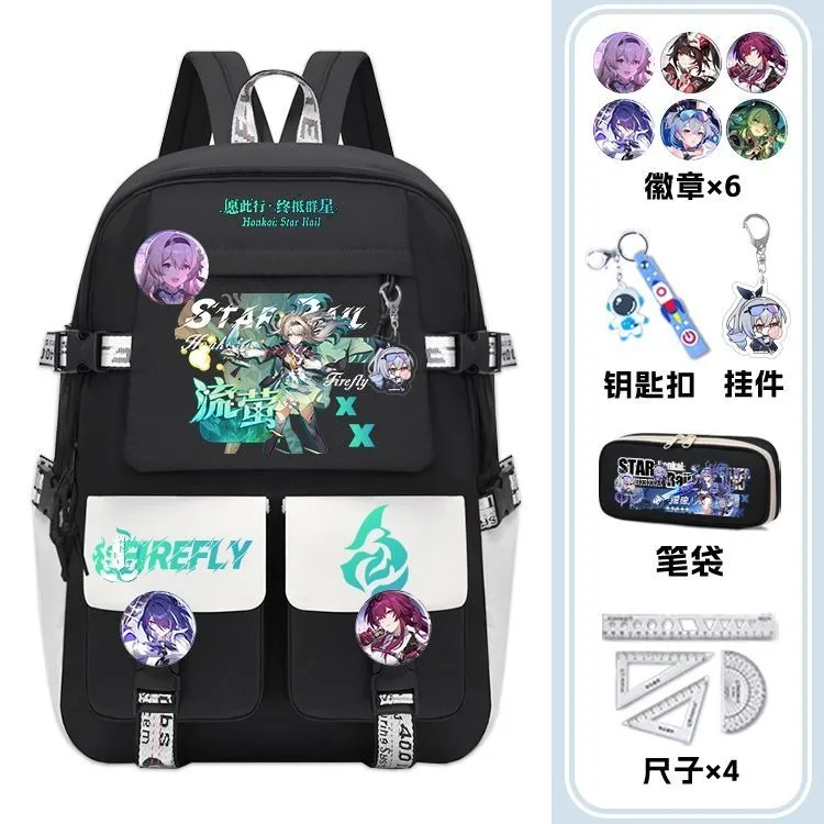 31×45×14cm Black White, Honkai: Star Rail, Student Kids Teens School Bags, Large Capacity Mochilas Anime Backpacks Girls Boys