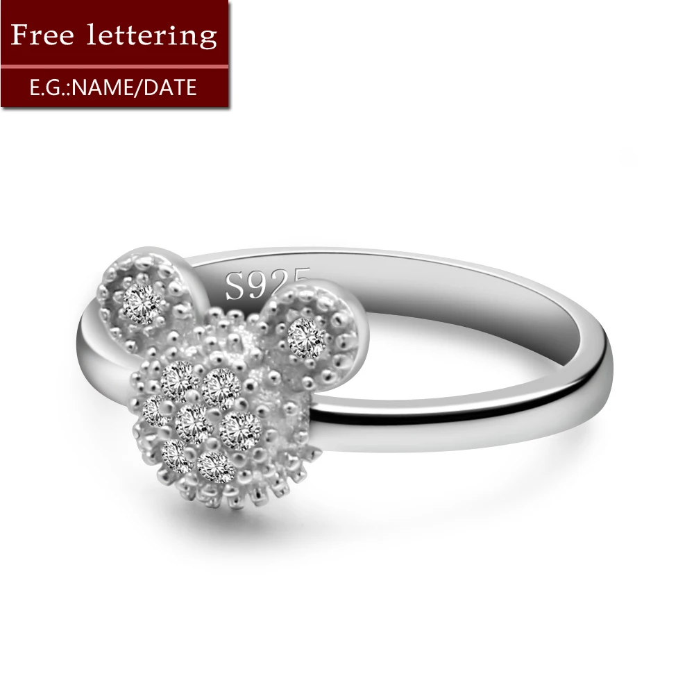 

Hot Selling 925 Sterling Silver Ring Female Matte Shining Zircon Mickey for Woman Children Girl Fashion Gift NotAllergic Jewelry