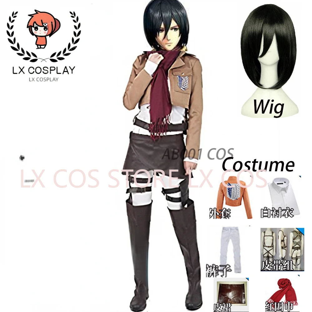 Mikasa Ackerman Short Bob Black Shingeki no Kyojin Cosplay Costumes Full Set Halloween Anime Clothes Cos