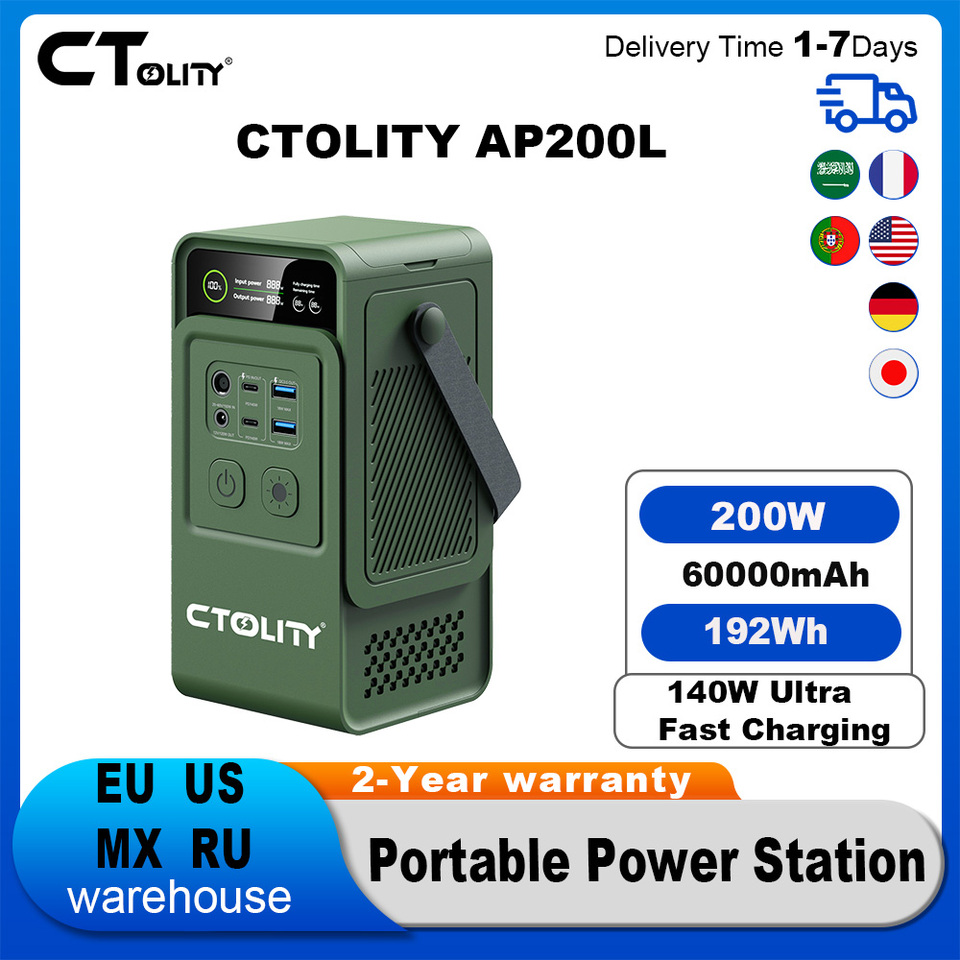  CTOLITY AP200L 192Wh 200W 60000mAh Solar Generator Portable Mobile Power Station Lifepo4 Battery For Outdoor Energy Storage 