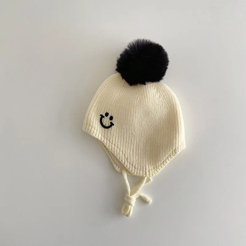 Boné bonito do gorro de pompom do bebê menino e menina, chapéus dos desenhos animados das crianças, boné de malha quente, outono, inverno