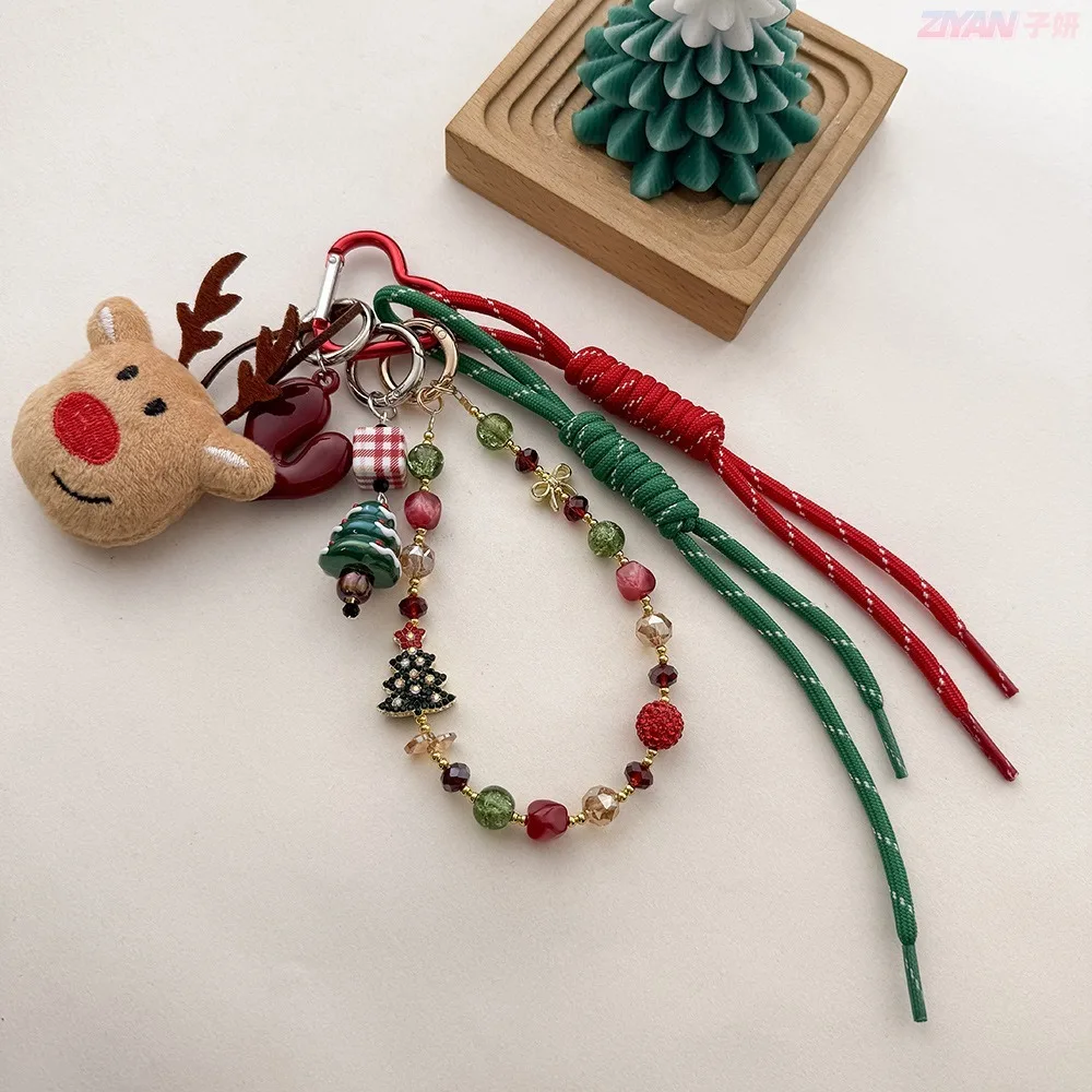 

Novelty Christmas Tree Mobile Phone Strap Santa Claus Teardrop Bead Camera Chain Backpack Decoration Anti-Lost Keychain