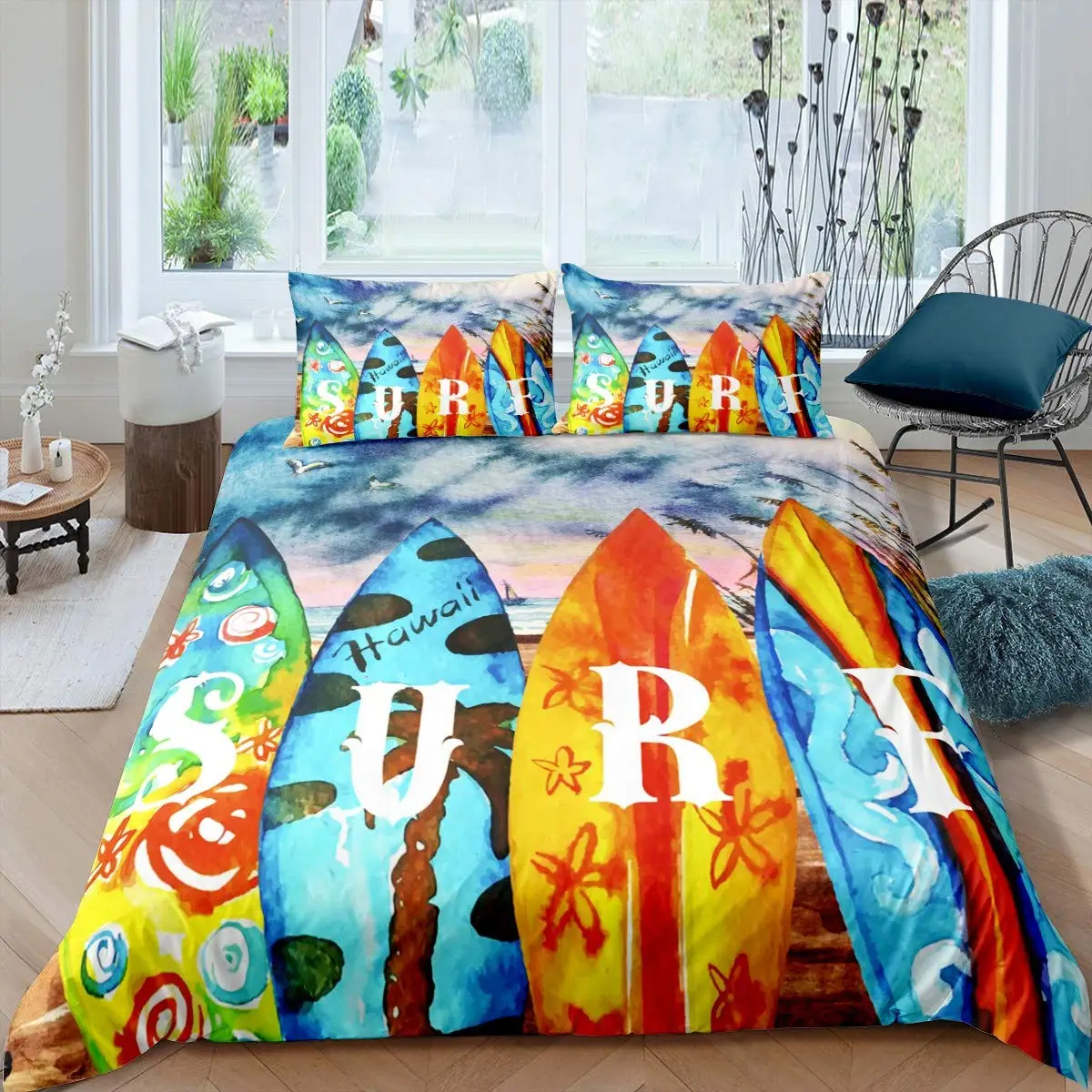 Imagem -05 - Surf Duvet Cover Conjunto Praia Impresso Hawaii Vacation Bedding Conjunto para Mulheres Adultas Girl Tropical Botanical Polyester Comforter Cover