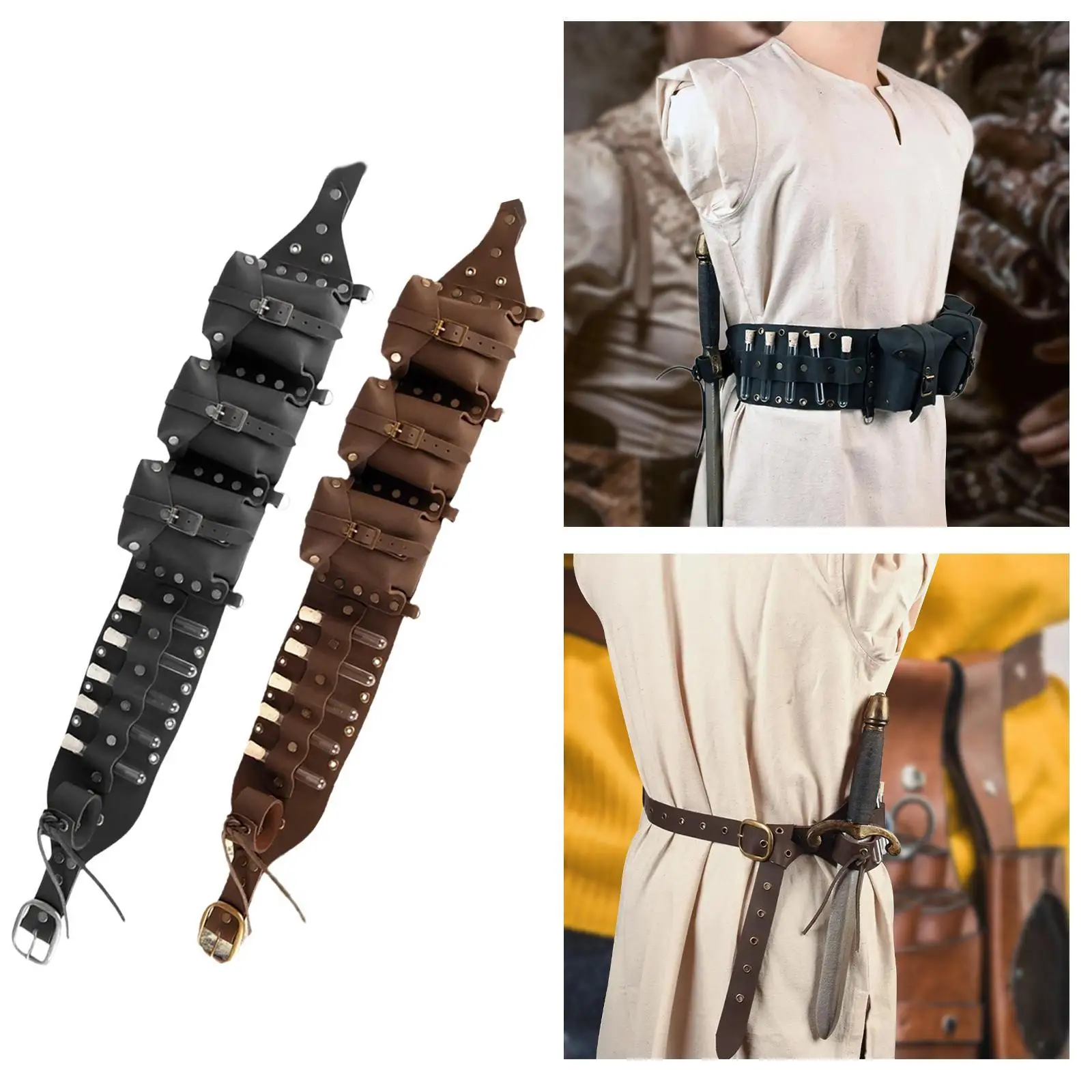 Средневековый поясной ремень, наряд эпохи Возрождения, держатель для бутылки солля, пояс из искусственной кожи для вечеринки, сценического шоу, маскарада, наряда, карнавала