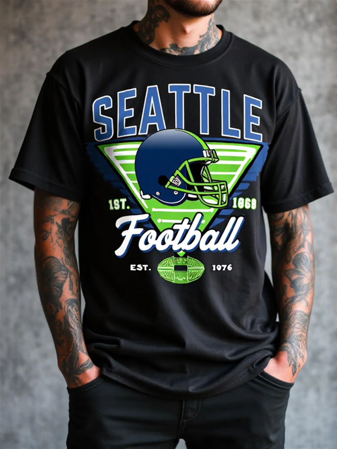 Mens & Seattle Football Team Logo T-Shirt - 100% Cotton Soft Loose Fit Unisex Tee with Iconic Emblem, Casual & Training Shirt, Machine Washable Gift for Fans ( Soccer/ Football Apparel) - Factory Direct ( Sizes)