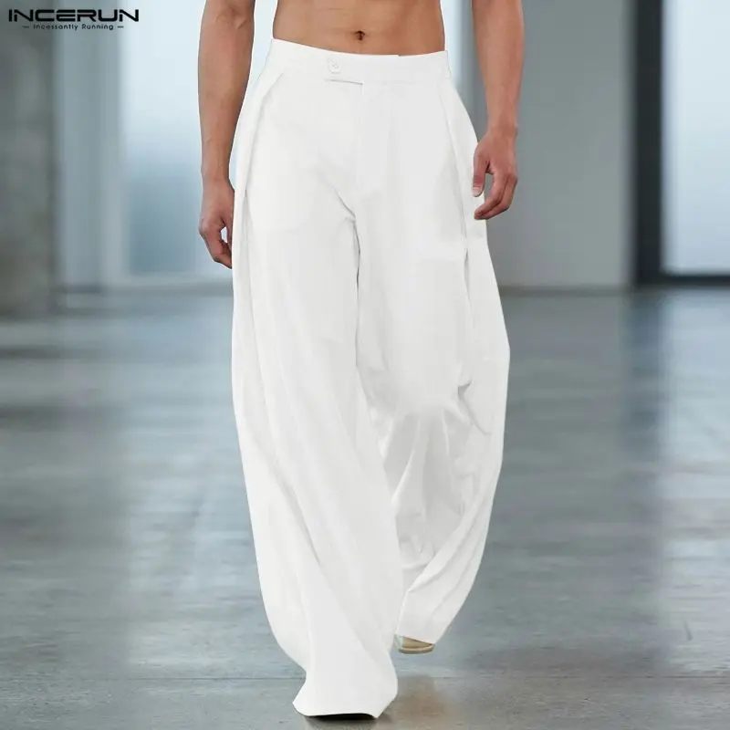 INCERUN Herrenhose Einfarbig mit Knöpfen Jogger Weite Beine Streetwear 2026 Koreanischer Stil Mode Lässige Lange Hose