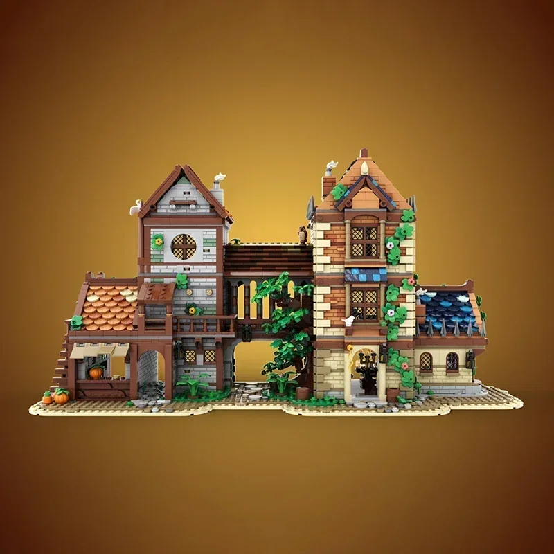 Moc bloco de construção medieval loja rua modelo tecnologia tijolo diy montagem modular urbano vista rua brinquedos presentes do feriado