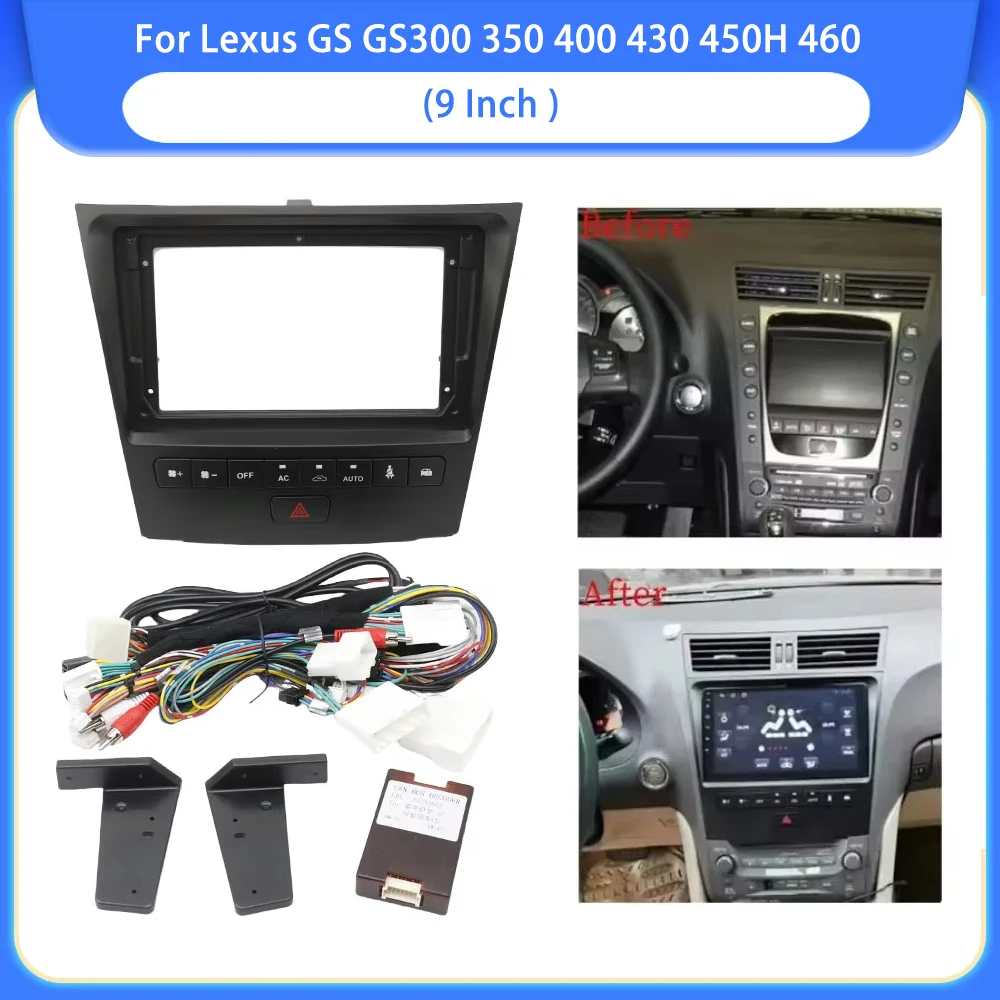 9 Inch Car Frame Fascia Adapter Canbus Box Decoder Android Radio Dash Kit For Lexus GS GS300 350 400 430 450H 460