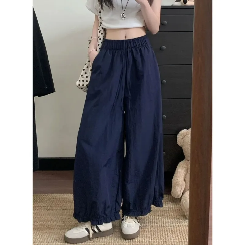 

Тонкие универсальные широкие девятиточечные брюки, новые крутые свободные повседневные брюки с тонкой эластичной резинкой на талии для женщин