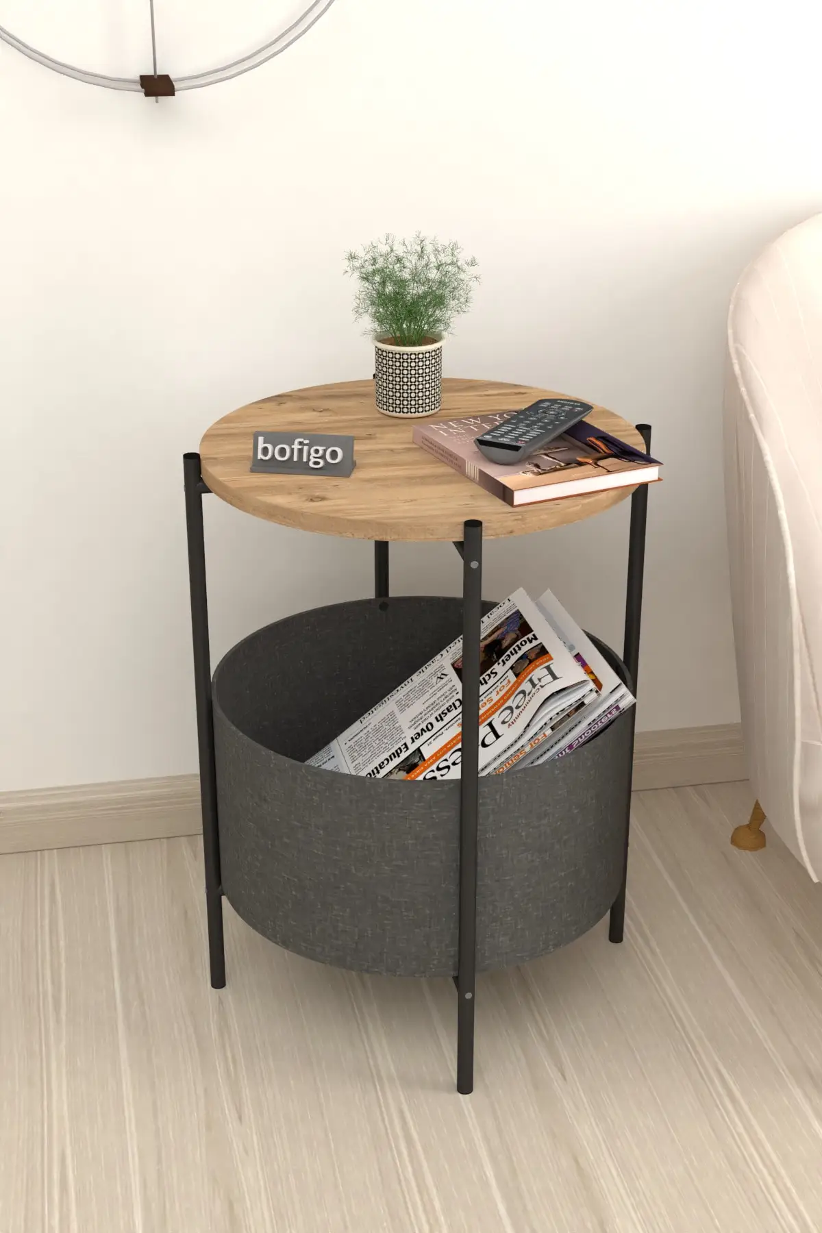 Center Table with Bag Large Newspaper Bookcase Flower Pot Pine Bamboo Shelf Magazine Holder Round