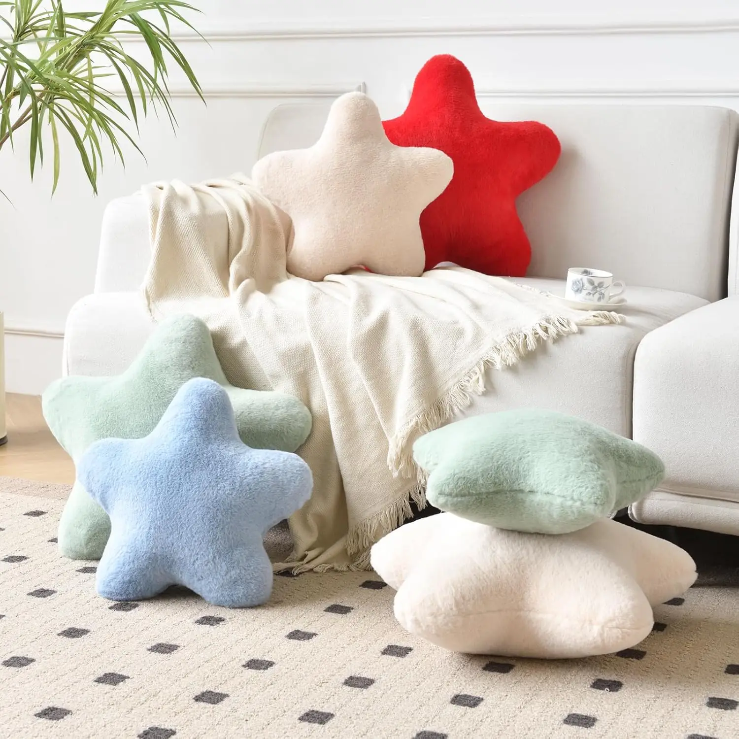 Star Fluffy Pillow Shaped Decorative Throw Pillow Kids Aesthetic Decor Soft Preppy Cute Cushion for Bed Couch Sofa Living Room