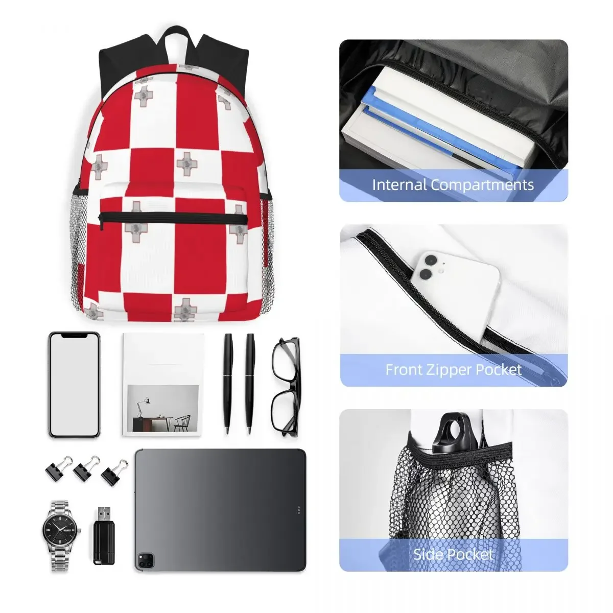 حقيبة ظهر بتصميم علم مالطا حقيبة ظهر ذات سعة كبيرة للأولاد والبنات حقيبة كتب مدرسية حقائب كتف للرجال والنساء #5