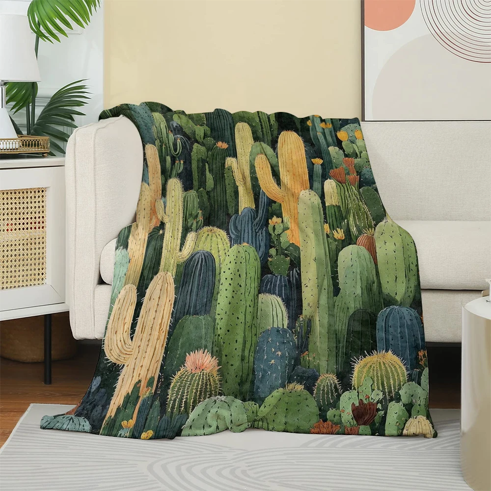 Cactus Flower and Cute Animal Desert Succulent Art Pattern Throw Blanket for Sofa Bed Living Room Home Decor