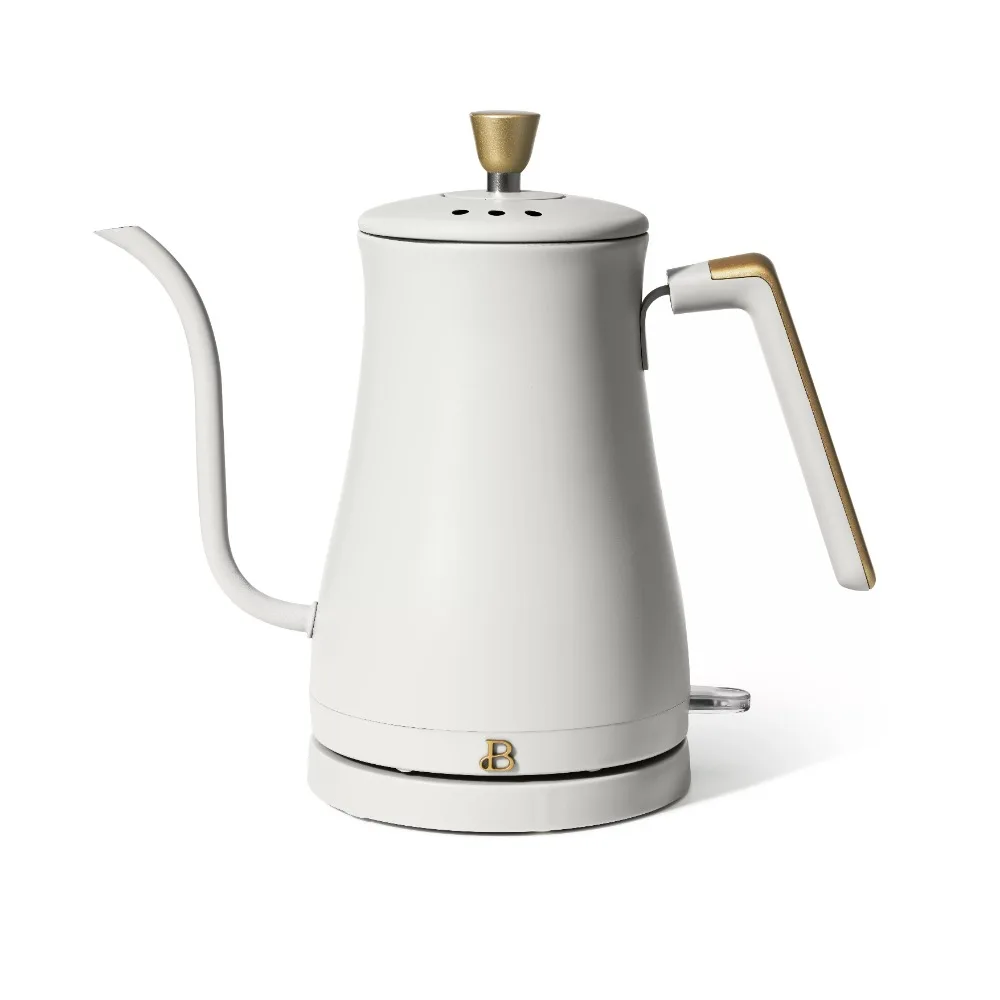 

1-Liter Electric Gooseneck Kettle 1200 W White Icing by Drew Barrymore makes 5 cups of tea Easy wipe-clean exterior