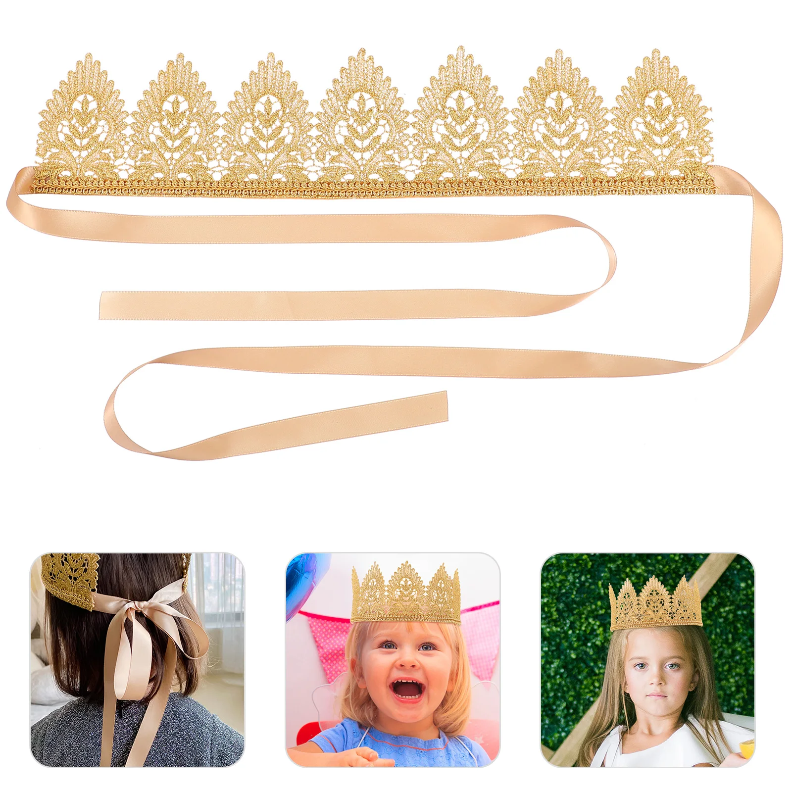 

Lace Crown Headband Children Headdress Hair Accessories Fabric Ribbon Baby Adjustable Size Durable Practical Festivals Birthdays