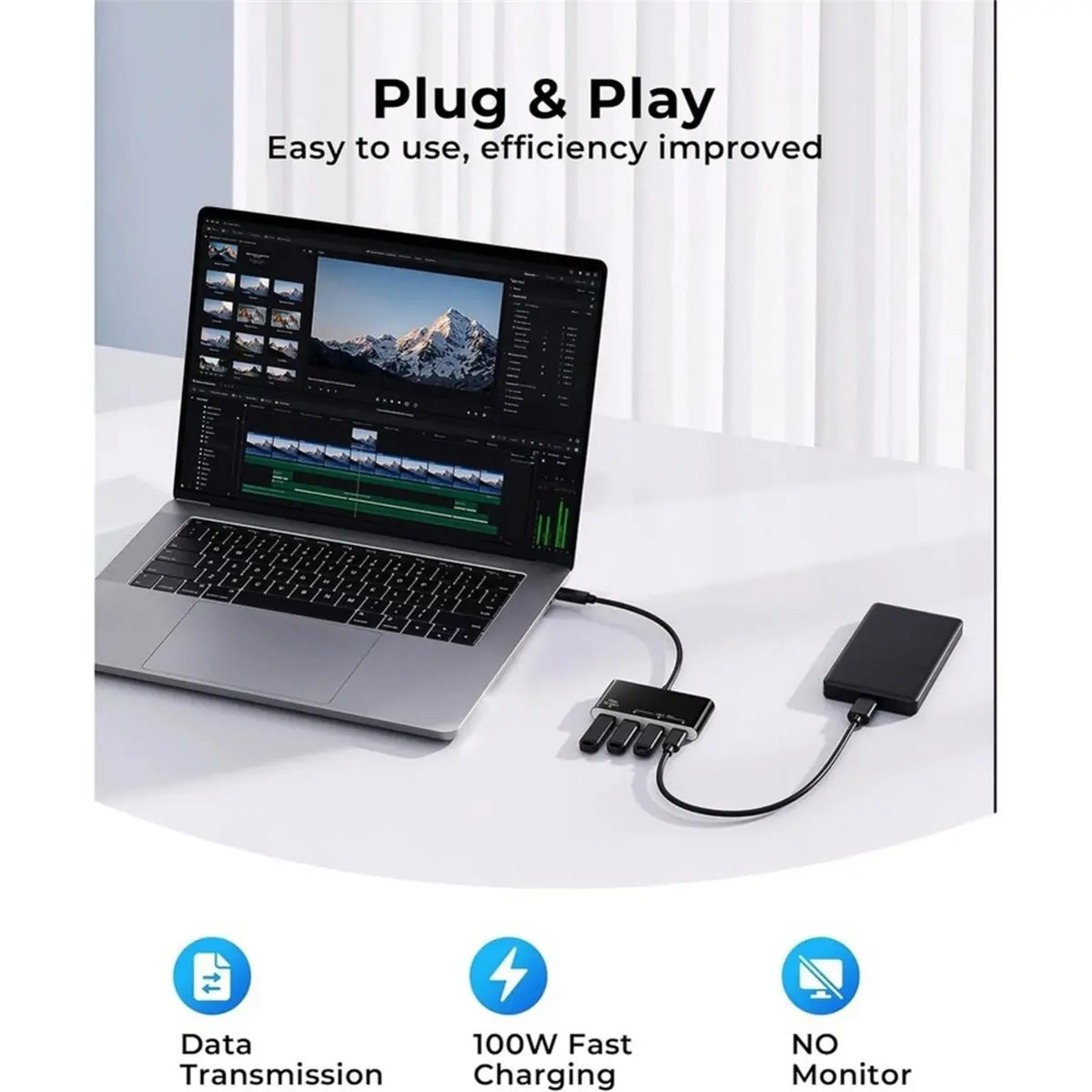 4-in-1 USB-C Hub Adapter with PD100W 10Gbps 4 USB-C 3.2 Gen 2 Ports USB-C Splitter