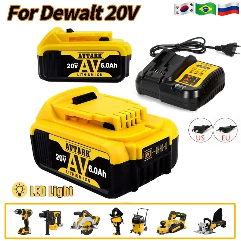 2024 Upgrade 20V 6.0Ah Rechargeable Battery for Dewalt Cordles Screwdriver Drill Screw Gun Wrench Impact Batteries DCB200 DCD790